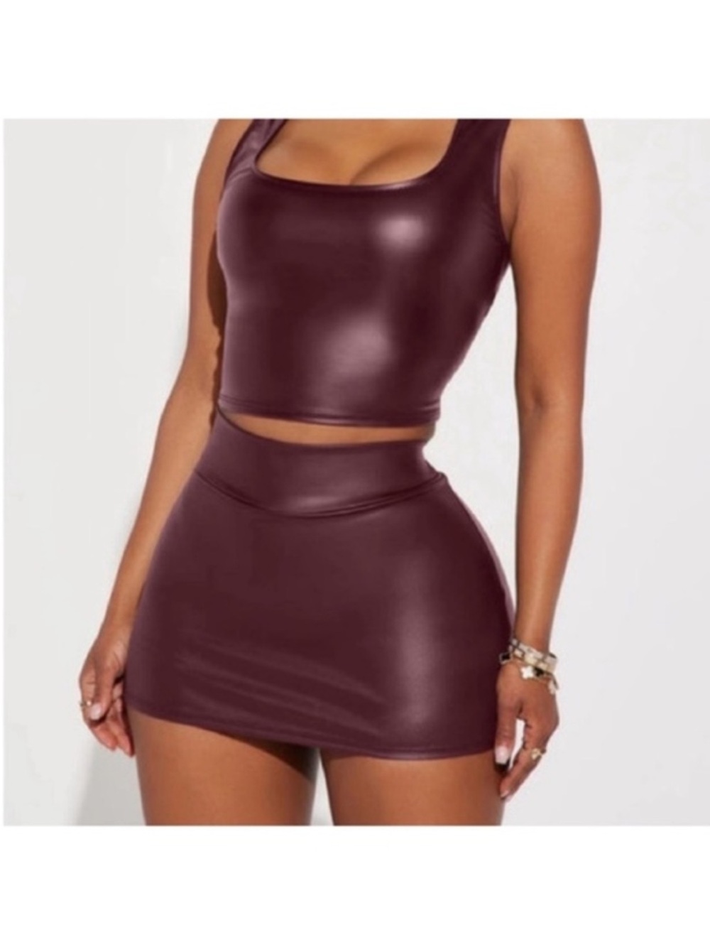 Faux Leather Mini Skirt in Deep Burgundy